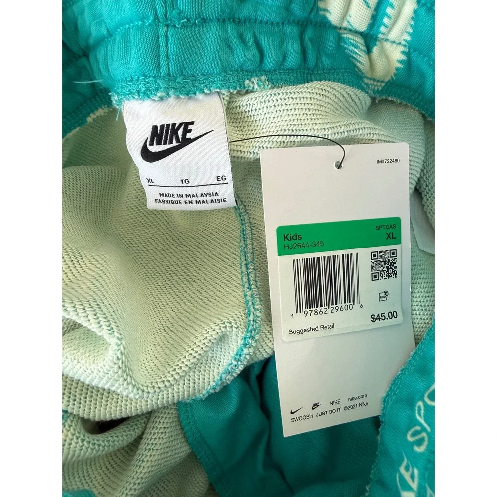Boys youth XL Nike sweat shorts tropical blue Nike print back to school NWT